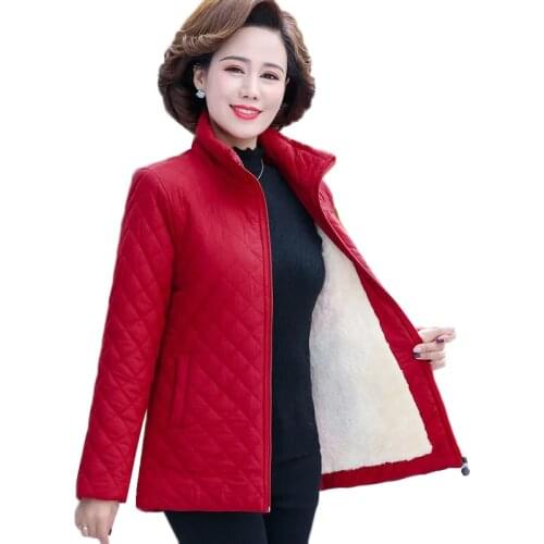 Autumn Winter Jacket Women 2021 New Solid Plus Velvet Cotton Padded Coat Plus Size 5XL Thin Short Jacket Middle-aged Female Tops