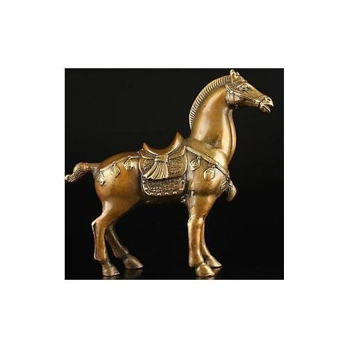 Brass Collectable Vintage Old Brass Casting Good Luck Vivid Horse Art Statu Garden Decoration 100% real Brass