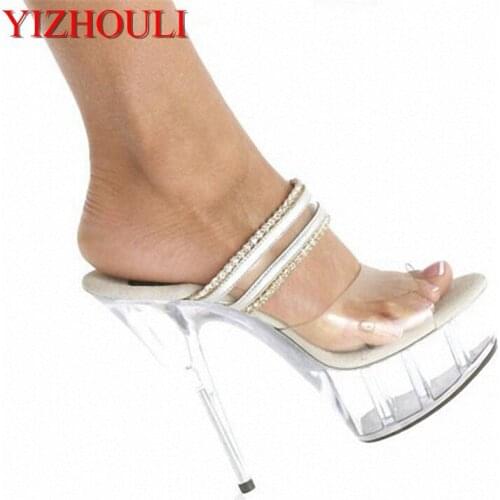 15cm Women sandals shoes sexy high-heeled shoes black slippers K-083
