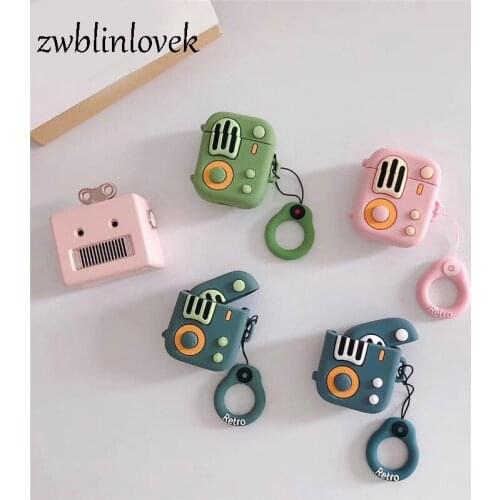Retro tape recorder cute color soft silicone bluetooth headphones protective case for airpods 1 2 pro 3 with metal finger buckle