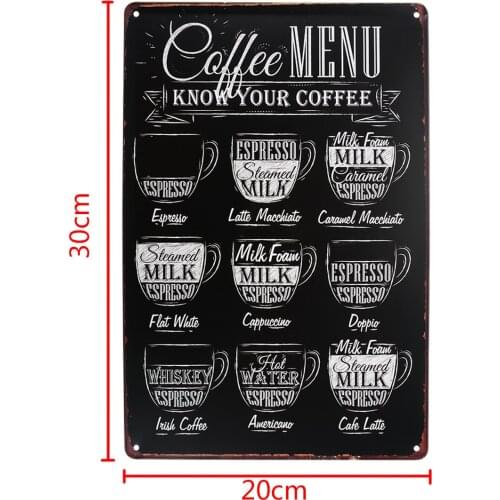 Metal Coffee Menu Poster Art Iron Craft Menu Sign Plaque Billboard For Cafe Coffee Pub Bar Wall Door Decoration Retro Vintage