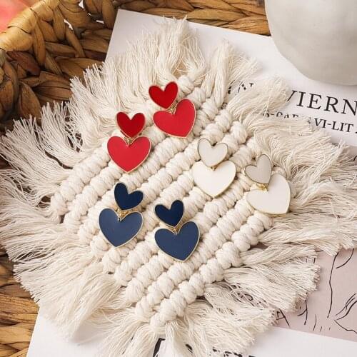 Cute Drip Glaze Double Heart Stud Earrings for Women 2020 Fashion Christmas Jewelry Red Blue White Small Accessories Gifts MS14