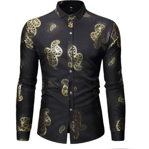 Mens Black Paisley Dress Shirts 2021 Brand New Long Sleeve Business Casual Shirt Men Wedding Party Tuxedo Shirt Chemise Homme