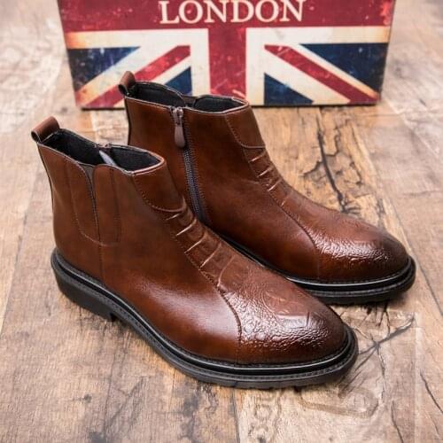 Spring and autumn mens Dress Boots Italian designer classic shoes mens leather boots curly hair ankle boots zapatillas hombre