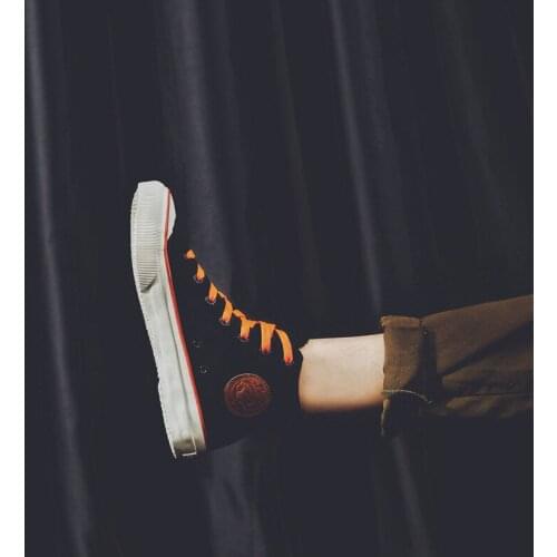 Handmade high-top men canvas sneakers classic black color men casual shoes young boy lace-up Casual Flats Shoes O6-09