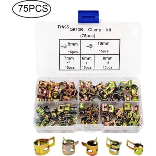 75PCS Clamp kit 6-10mm Spring Clip Fuel Line Hose Water Pipe Air Tube Clamps Fastener for Band Clamp Metal Kit