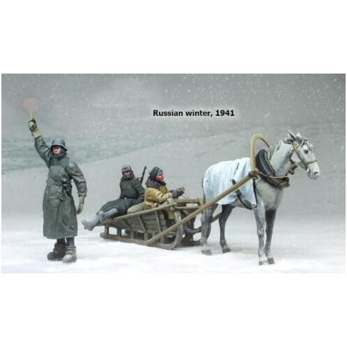 New Unassembled 1/35 Russian winter 1939 INCLUDE (3 soldiers , horse, sledge) Resin Kit DIY Toys Unpainted resin model