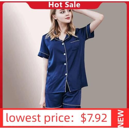 NORNS Womens 2 Pieces Pajamas Sets Faux Silk Pyjama Women Sleepwear Summer Shirts And Shorts Lapel Short Sleeve Female Homewear
