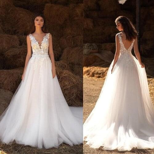 SoDigne Boho Wedding Dresses V Neck Lace Appliques Beach Bridal Dress Custom Made Sexy Backless A Line Wedding Party Dress