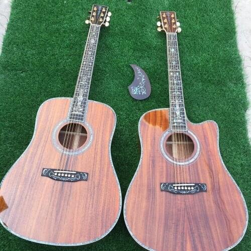 Full and cut all koa acoustic guitar koa acoustic electric guitar handmade real abalone classical acoustic guitar free shipping