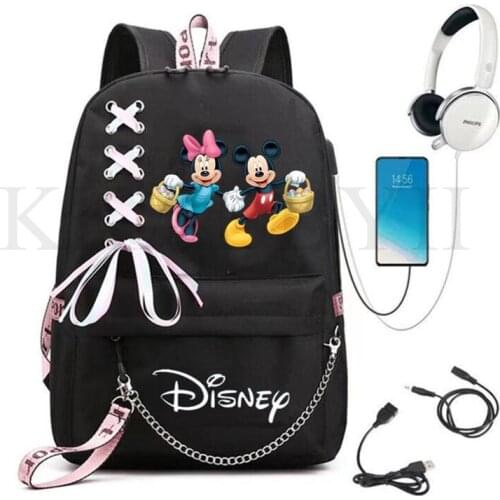 Cartoon Minnie Mouse School Backpack Print Laptop Travel Bag Teenage Girls School Bag Usb Charging Teenagers Laptop Mochilas