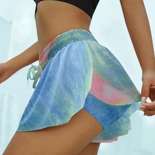 Yoga Culottes Shorts Skirts Summer Sports Shorts Running Anti-Exposure Tie Dye Split Short Pants Plus Size Hakama