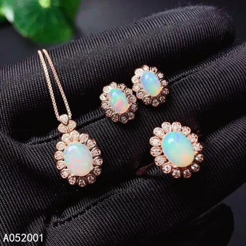 KJJEAXCMY fine jewelry natural opal 925 sterling silver women pendant necklace chain ring earrings set support test lovely
