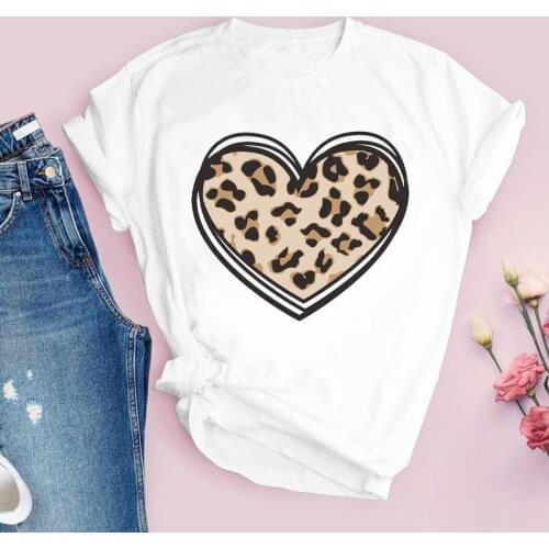 Women Print 90s Leopard Love Girl Fashion Cartoon Casual Summer Lady Tops T-Shirt Shirt Womens Clothing Tees Female T Shirt