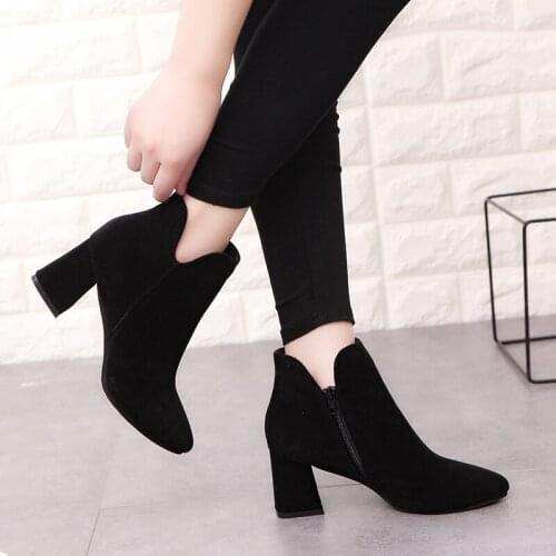 Women Ankle Boots Nice Fashion Pointed Toe Women Boots Square Heel Black Zapatos Mujer PU Leather Thigh High Pump Martin boots89