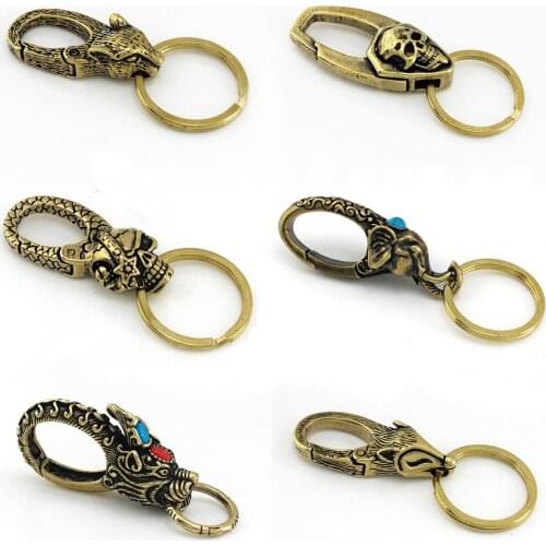 1pcs Solid Brass Belt O-ring Hook Devil Skull Dragon Hook Key Fob Clip Keychain Key Ring Wallet Chain Hook Leather Craft Decor