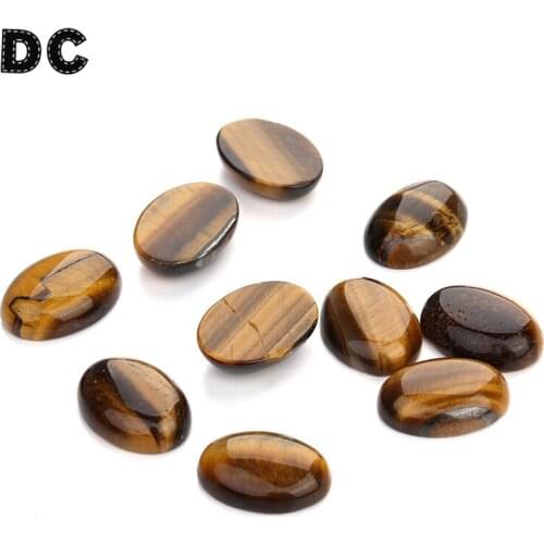 10pcs/lot Flat Back Yellow Tiger Eye Beads 10x14mm/13x18mm/18x25mm Natural Stone Oval Cabochon for DIY Jewelry Findings
