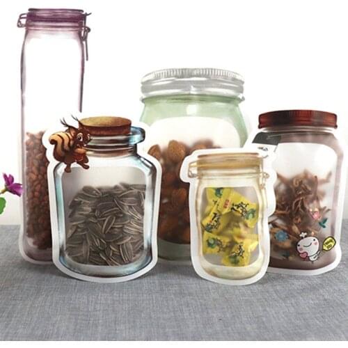 10pcs Reusable Mason Jar Bottles Bags Food Storage Bag Nuts Cookies Organizer Bag Snacks Zipper Sealed Ziplock Organizer Bag