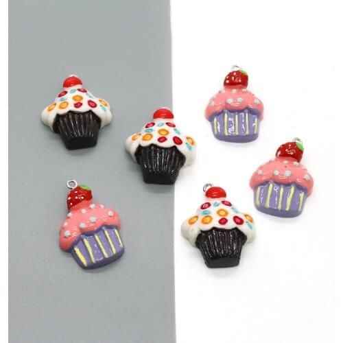 10pcs Cute Simulation Teacup Cake Resin Earring Pendants Diy Foods Jewelry Charms Flatback Desserts Keychains Decor Accessory