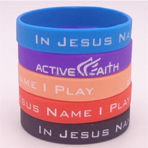 100pcs In Jesus Name I Play wristband silicone bracelets free shipping by ePacket