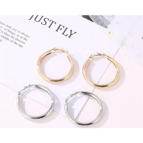12 Pairs/Lot Gold Silver Color Hoop Earrings 40mm Big Scrub Screw Thread Circle Earring Round Loop Women Men Jewelry Wholesale