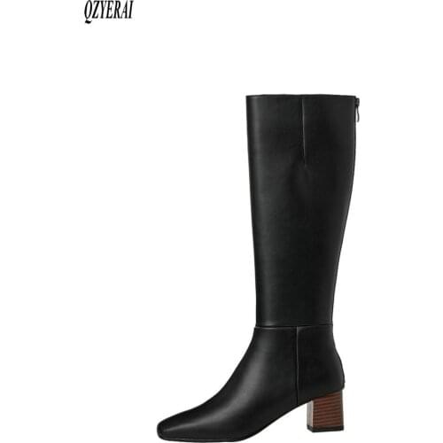 2021 Winter New style Genuine leather Knee-high boots Women boots Motorcycle boots Snow boots warm High heels Women shoes