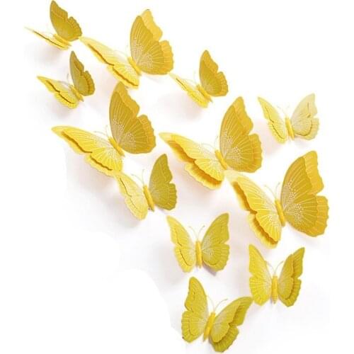 2021 New Style Double Layer 12pcs 3d Butterfly Wall Sticker Art Decal Home Decor for Mural Stickers Decal PVC Wedding Decoration