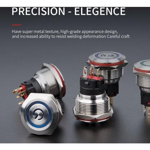 22mm metal push button switch ring lamp power symbol button Waterproof 1NO1NC