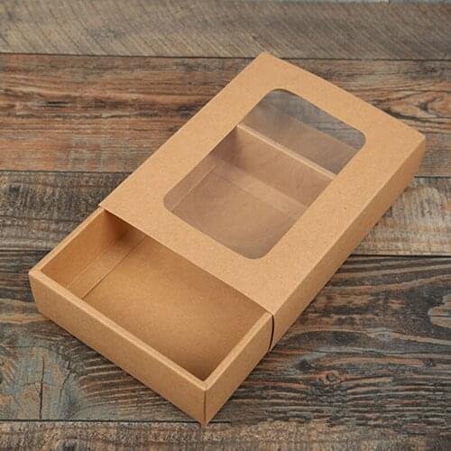 300Pcs/Lot 18.5*14*4.5cm Kraft Paper Gift Boxes Kraft Packaging Box With Window Kraft Paper Socks Box Handmade Drawer Gift Boxes