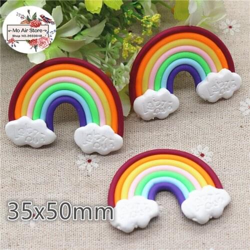 5PCS polymer clay hand made red rainbow Flatback Cabochon Art Supply Decoration Charm Craft