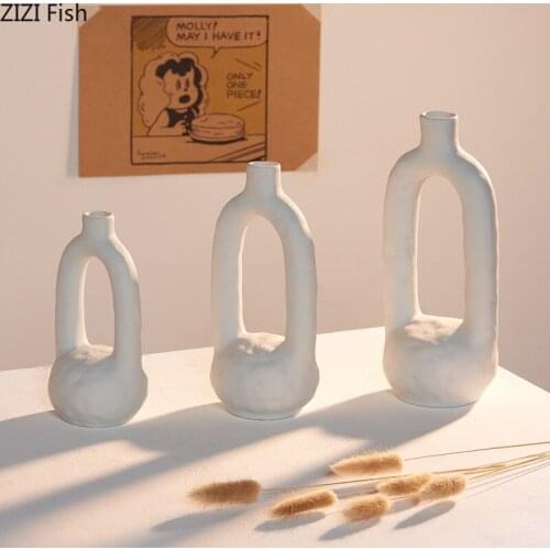 Abstract Artwork Hollow Ceramic Vase White Porcelain Flower Pots Decorative Floral Vases Artificial Flowers Flower Arrangement