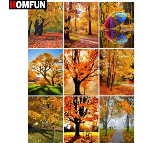 HOMFUN Diamond Painting Full Square/Round Diamond "Maple tree landscape" Pattern Embroidery Cross Stitch 5D Rhinestone Painting