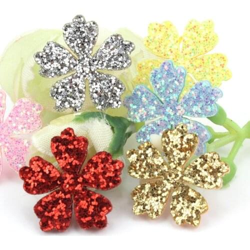60Pcs 1.6cm Shiny Plum Blossom Glitters Flowers Appliques For DIY Headwear Hairpin Ornaments Crafts Decor Accessories