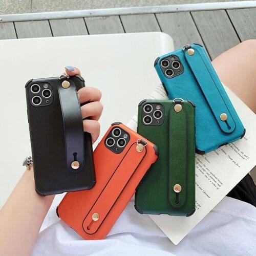 Military Anti-fall Wrist support Soft leather phone case for apple iphone 7 8 Plus X XS XR MAX 11 Pro SE Camera protection cover