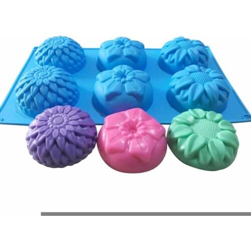 DIY 6 Cavity Flower Shaped Silicone Handmade Soap Candle Cake Mold Supplies