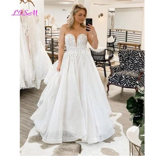 Elegant Sweetheart Ball Gown Lace Wedding Dresses Long Tulle Bridal Party Gowns Plus Size Bridal Dress 2020