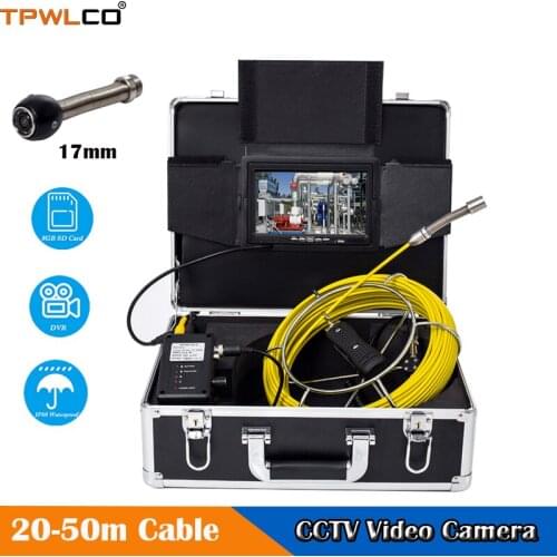 17mm Pipeline Endoscope Camera Head With 6pcs LEDS 20-50m Cable Underwater Industrial Inspection Camera System 8GB SD Card 7inch