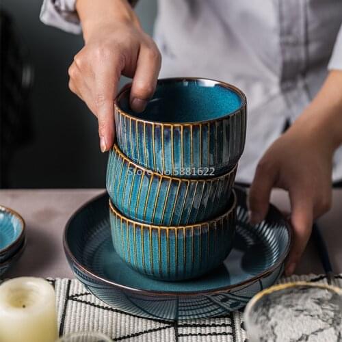 Nordic Style Kiln Glazed Ceramic Rice Salad Bowl Soup Bowl Round Dish Dinner Plate Tableware