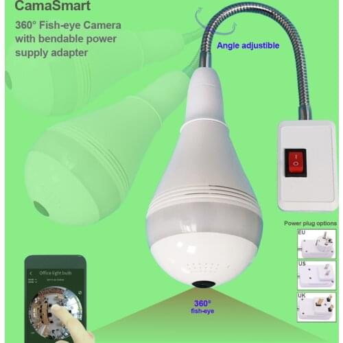 1080P Wifi Panorama Camera Security Lamp IP Surveillance Fisheye HD Night Vision Cam with E27 Bendable Socket Easy Use for Home
