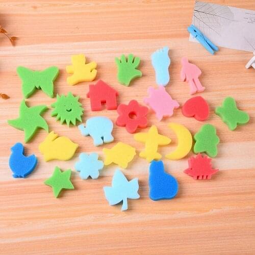 24pcs Kids DIY Graffiti Sponge Toddler Art Supplies Brushes Seal Painting Tools for Children Drawing Educational Boys Girls Game