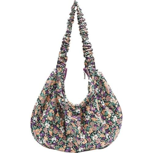 Korean small fresh floral underarm bag new leisure design single shoulder bag net red fashion pleated messenger bag womens bag