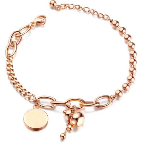 Korean Fashion Titanium Steel Bracelet for Wome Creative Round Charms Bangle Rose Gold Simple Series Girlfriend Gift