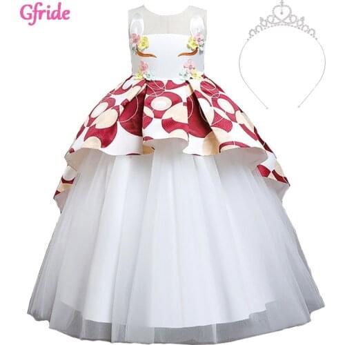 Big Girl Halloween Unicorn Costumes With Crown For Kids Christmas Long Dress Princess Girl Wedding Theme Party Dresses 4-12 Year
