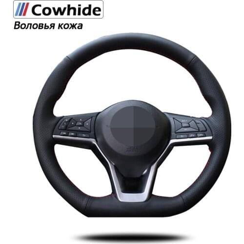 Hand-stitche Black Genuine Leather Car Steering Wheel Cover for Nissan X-Trail 2017