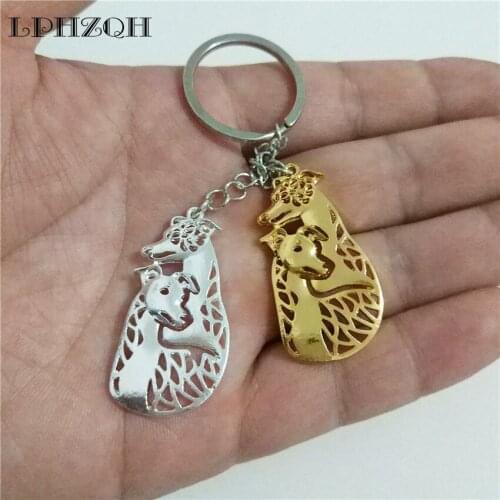 LPHZQH Fashion Cute Whippet Couple Dog Car Key Chain Women Handbag Pendant Charm Accessories Trendy Key Ring Jewelery Steampunk