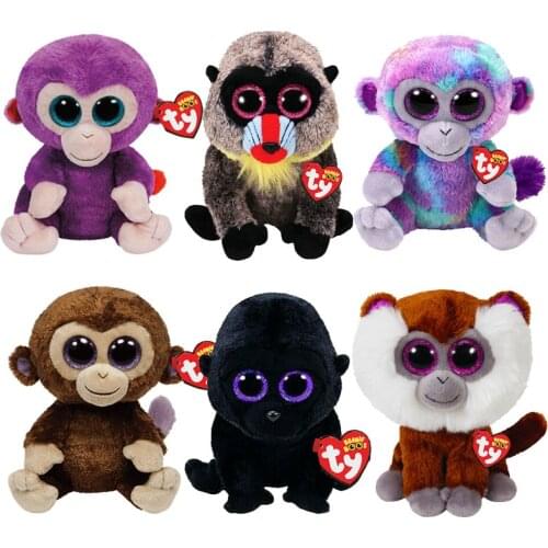 New 6" 15 cm Ty Beanie Boos Big Eyes Monkey Family Cute Healing Plush Toy Stuffed Animal Doll Decor Birthday Boys and Girls Gift