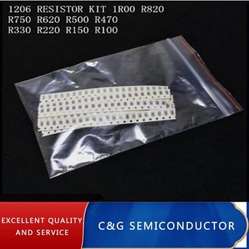 200pcs SMD 1206 Resistor pack kit 1% 10Kind*20pcs=200pcs 1R00 R820 R750 R620 R500 R470 R330 R220 R150 R100