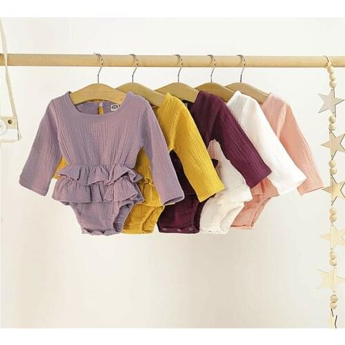 2019 Cotton Newborn Kid Baby Girl Clothes Long Sleeve Ruffle Jumpsuit Clothes Romper Solid Outfit Autumn Spring Clothes 6Color