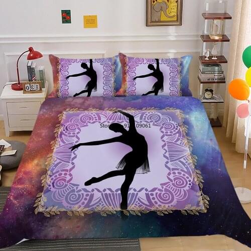 Bright-coloured Duvet Cover Set with Pillowcase Ballet Cartoon Girls Bedding King Full Size Comforter Sets Bed Sets for Girl