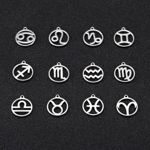 Skyrim Zodiac Floating Charms for Jewelry making Stainless Steel Leo Taurus Capricorn Scorpio Twelve Constellation Pendant